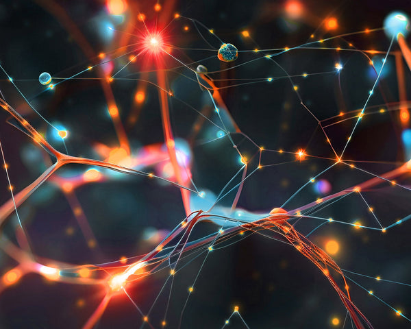 Illustration of a glowing network of connected nerve cells